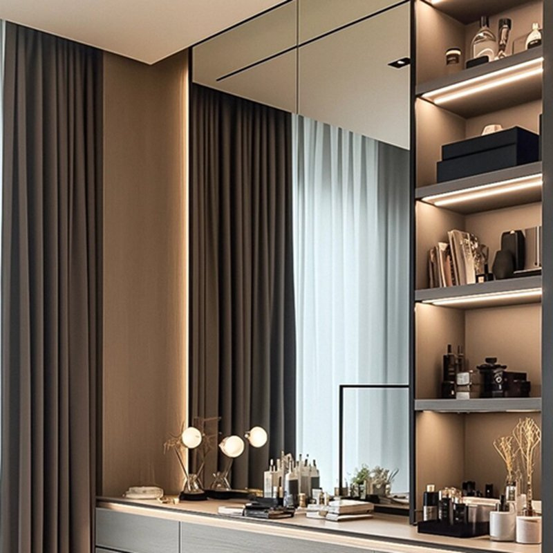 Bedroom Mirror Wardrobes Clothes Cabinet Customized Make Foshan Furniture New Design Swing wooden glass door Cupboard