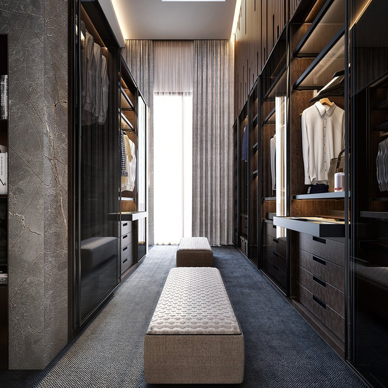 Foshan Furniture Portable Clothes MDF/Plywood /Veneer Walk in Wardrobe Wooden Bedroom Sliding Door Cabinet Closet for Stylish Bedroom