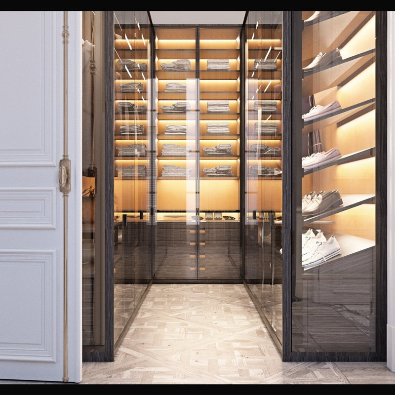 Light Luxury Glass Door Combination Wardrobe, Solid Wood Custom-Made Walk-in Dressing Room For The Master Bedroom, Home Storage Large Wardrobe