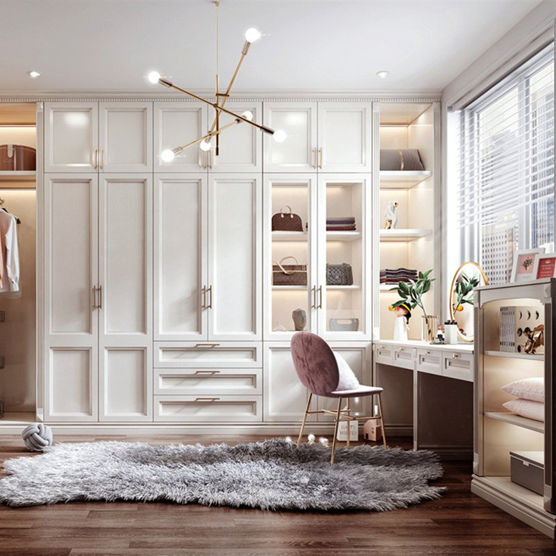 Custom-Made Modern Walk-In Dressing Room With Eco-Friendly MDF, Equipped With Hanging Rods And Storage Cabinets, Suitable For The Bedroom.